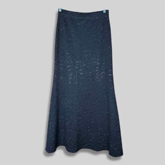St. John Evening Sparkle Paillettes Maxi Skirt Beaded Embellishments Black W 8 - Picture 1 of 8